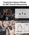 2-In-1 Roller Camera Backpack For Travel Photographers Go-To Gear With Rolling Luggage 360° spinner wheels close-up