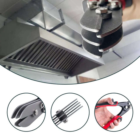 5 Blade Hand Crimper For Sheet Metal And Gutter Work Heavy Duty Crimp Tool displayed in use on vent piping