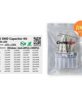 Image of 1000 Pcs 0805 SMD Capacitor Kit No Brainer With 50 Values From 1pF To 10uF, in sealed bag with label showing specifications.