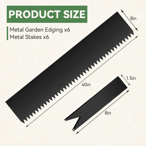 Diagram showing product size for Heavy Duty Galvanized Steel Landscape Edging Kit With No Dig Hammer In Border System