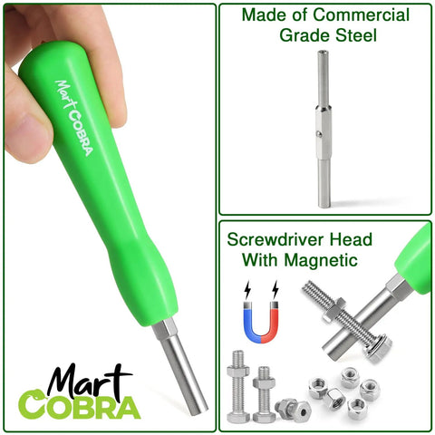 Must Have Portable Gamebit Screwdriver Set With 3 8mm And 4 5mm Heads Plus Magnetic Tri Wing Bit For NES SNES N64 Game Boy GameCube Sega Genesis And Other Cartridges By Mart Cobra showing screwdriver components