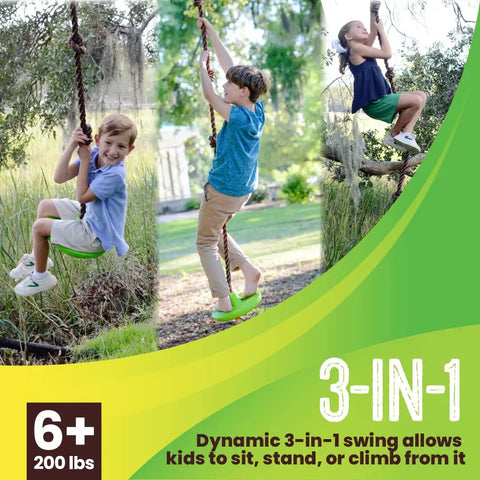 Children playing on Disco Tree Swing For Backyard Fun Three In One Swing Set For Kids Sit Stand Or Hang Easy Installation Heavy Duty