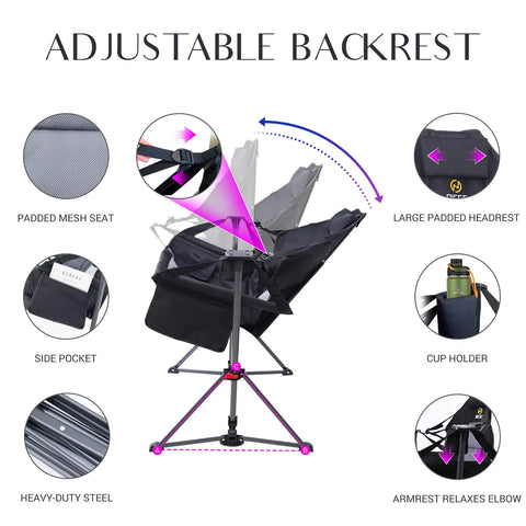 Hammock Camping Chair Set Outdoor Folding Rocker Lawn Seats With High Back And Stand, showing adjustable backrest features