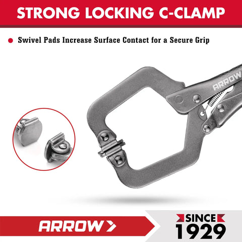 Six Inch C Clamp Locking Pliers With Swivel Pads For Welding And Woodworking Through Hole Adjustment And One Handed Release Trigger Boss Grade Heavy Duty Clamp Tool For Metalworking And Woodworking, close-up