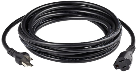 20 Foot Heavy Duty Extension Cord Slick Plug N Play Power Cable For Home Office Media Systems And Garage Tool Storage 13 Amp 125 Volt 16 Awg Gauge Black Extension Cable coiled with plug end visible