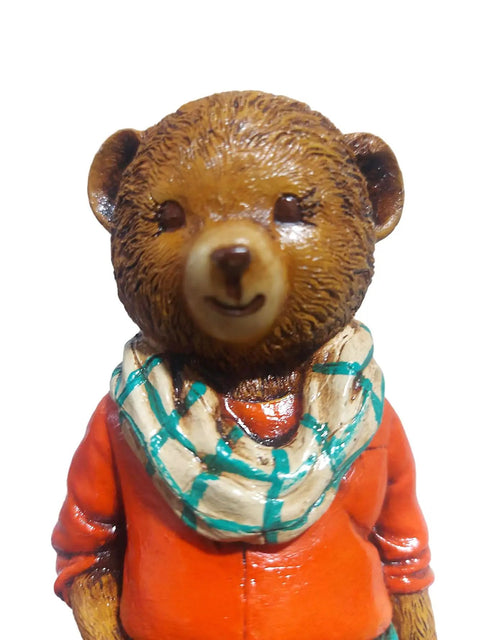 Adorable Hand Painted Teddy Bear Figurine With Granite Base Modern Resin Statue For Shelf Desk Or Office Must Have Cute Collectible Gift