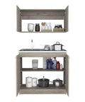 Top Shelf Two Piece Cabinet Set In Crisp Light Gray Featuring Adjustable Shelves And Sturdy Build For Flexible Home Storage That Seriously Delivers The Goods, showcasing kitchen items.