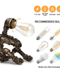 Dope Steampunk Table Lamp With Vintage Industrial Metal Robot Design next to recommended bulbs, bulb not included