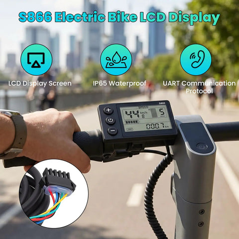 Universal LCD Electric Bike Display With Speedometer And Odometer For 24V 36V 48V E Bikes And Scooters Easy Plug And Play Control Panel 0.9 Inch Handlebar Mount Black Ride Ready
