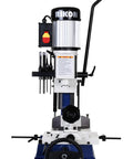 Front view of Pro Grade Benchtop X Y Mortiser With Sliding Axis Table And Half HP 1750 RPM Motor For Precise Mortises In Wood