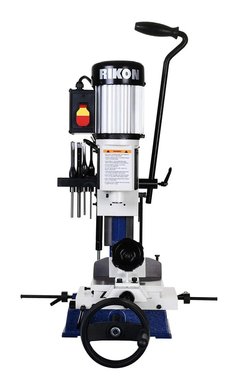Front view of Pro Grade Benchtop X Y Mortiser With Sliding Axis Table And Half HP 1750 RPM Motor For Precise Mortises In Wood