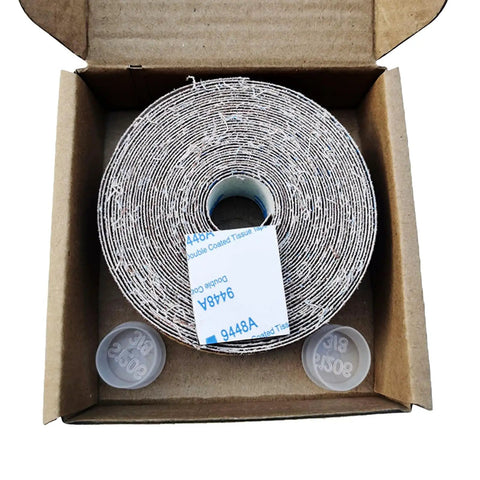 Top Shelf Heavy Duty Emery Cloth Sandpaper Roll For Drum Sanders And Woodworking Bench Projects in box with tape layers.