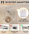 8W Cozy Warm White Dimmable LED Track Light Head With Adjustable Tilt, Halo Type, close-up with adapter system