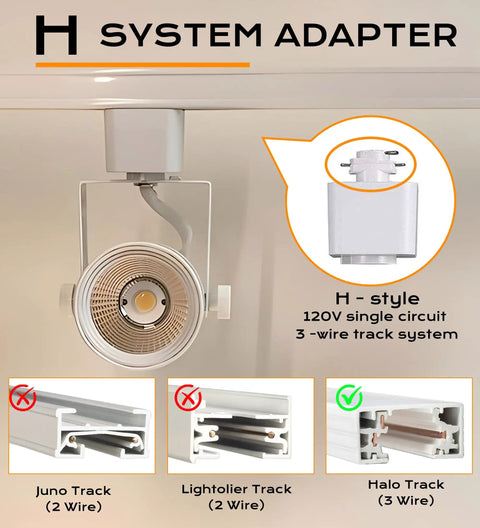 8W Cozy Warm White Dimmable LED Track Light Head With Adjustable Tilt, Halo Type, close-up with adapter system