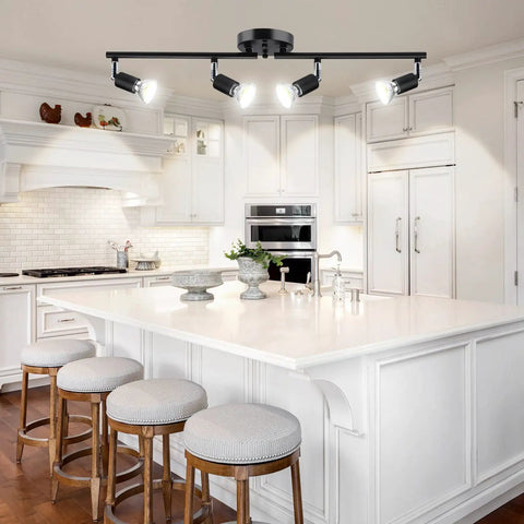 Four Head Foldable Track Lighting Kit With GU10 Sockets Adjustable Ceiling Spot Lights in white kitchen