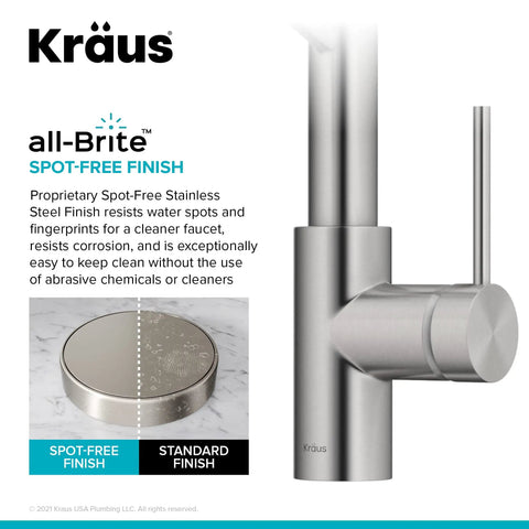 Oletto Commercial Style Pull Down Kitchen Faucet with QuickDock Top Mount, Spot Free Stainless Steel finish close-up