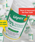 Alcohol Wipes For Electronics With 70 Percent Isopropyl Alcohol, Quick Dry Tech Cleaning Wipes; close-up of canister label, pack of 6.