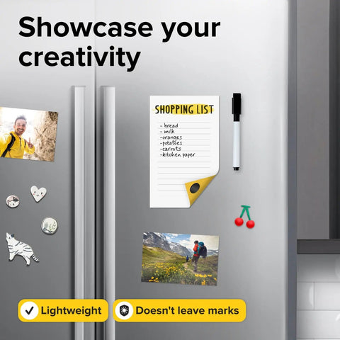Fridge with notes and photos held by round flexible magnetic dots with sticky backing 80 pack 0.8x0.08 inches for whiteboards and fridges stick on for planning and organization a must have for teachers