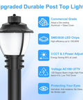 LED Post Top Light With Dusk To Dawn Photocell 5000K Daylight White No Glare Eye Friendly Outdoor Post Fixture Features