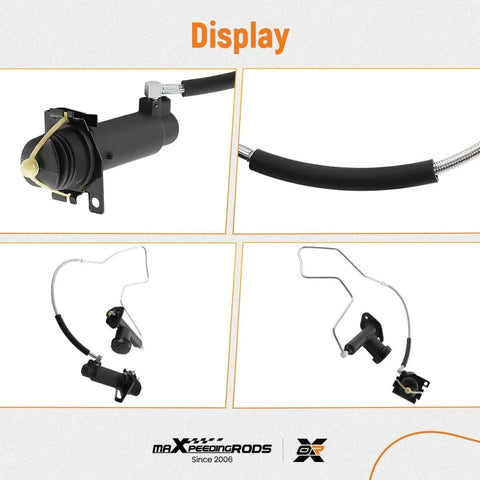 Pre-Filled Clutch Master Cylinder And Slave Cylinder Assembly For Ford F Series Trucks 1993-1997 F350 F250 HD F Super Duty 7.3L 7.5L V8 OHV OE 136.65513 Compatible Ready To Drop In displayed on white background showing multiple angles