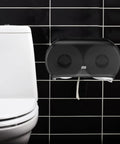 Twin Jumbo Toilet Paper Roll Dispenser With Refill Indicator Window And Built In Lock For High Capacity Bathrooms next to toilet
