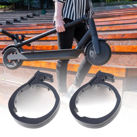 Black Electric Scooter Guard Rings Front Tube Replacement Kit with scooter and person on stairs