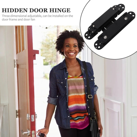 Heavy Duty Metal Invisible Door Hinge 180 Degree Concealed Cross Swing For Wooden Doors Load Bearing Up To 40kg Black Titanium Finish.