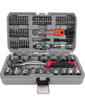 Three Eighth Inch Drive Socket Wrench Set With 72 Tooth Ratchet And Quick Release Bit Driver 64 Piece Beast in storage case