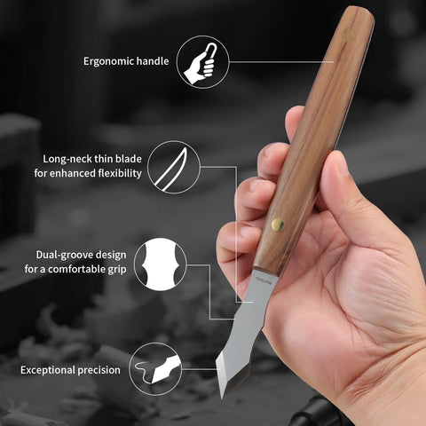 Heavy Duty Long Neck Marking Knife For Woodworking features a long-neck thin blade and ergonomic dual-groove handle.