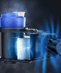 Smart Car Cup Cooler And Heater With One Touch Temp Control showing blue drink container and cooling fan design.