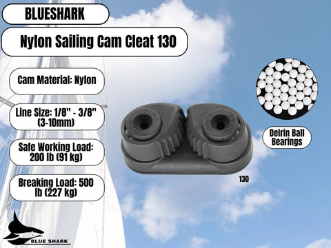 Rugged Nylon Sailing Cam Cleat 130 For Line Size 0.125 To 0.375 Inch 3 To 10 mm Marine Rigging Cleat Built For Sailboats