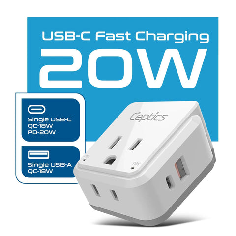 Africa Travel Adapter Set With 20W Power Delivery And Fast Charge Dual USB And USB C Two USA Outlets Universal All In One Plug Kit