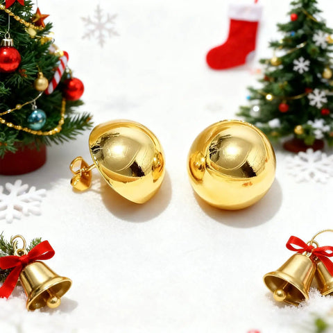 Gold Plated Dope Half Ball Dome Stud Earrings For Women Hypoallergenic Nickel Free Polished Round Button Post Minimalist Jewelry Gift For Christmas Birthday Party, 18mm