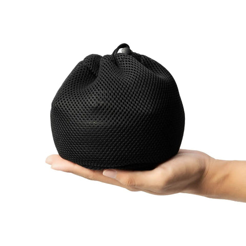 Lightweight 0.6 Liter Stainless Steel Camping Kettle With Locking Anti Hot Handle Portable Camp Tea Pot in black mesh bag
