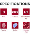 Specifications of Ambidextrous Nitrile Exam Gloves 2000-Count Pack, Latex-Free And Powder-Free, Medical Grade Disposable