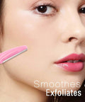 Close-up of a face using Top Shelf Dermaplane Razor Blade Refills for ultra smooth face shaving and gentle exfoliation.