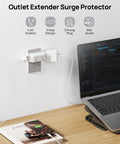 Compact 4 Socket Wall Outlet Extender With Surge Protector Plug And Play Multi Plug Adapter For Dorm Or Home No Sweat Charging Station Straight Up Reliable Grounded Power Strip White with devices charging.