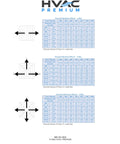 Chart showing airflow directions and data for Premium 12x12 HVAC Vent Cover One Way Aluminum Ceiling Diffuser Square.