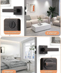 8 Pack Oil Rubbed Bronze Privacy Door Handles For Interior Doors showing interior and exterior views in living room and bedroom.