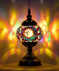 Turkish Mosaic Glass Table Lamp Tiffany Style Handmade With Bronze Base LED Bulb Included Multicolored Globe Lamp glowing.
