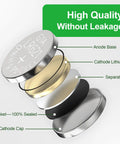 Exploded view of SR621SW Watch Battery 10 Pack Ag1 364 363 Alkaline Coin Button Cell Lr621 with labeled components.
