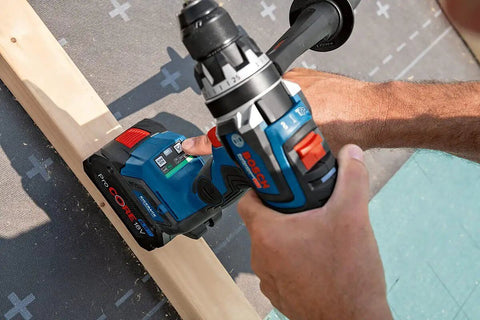 18V Cordless Combi Drill with 150 Nm Torque Brushless Motor Pro Grade Power Tool in use on wooden plank