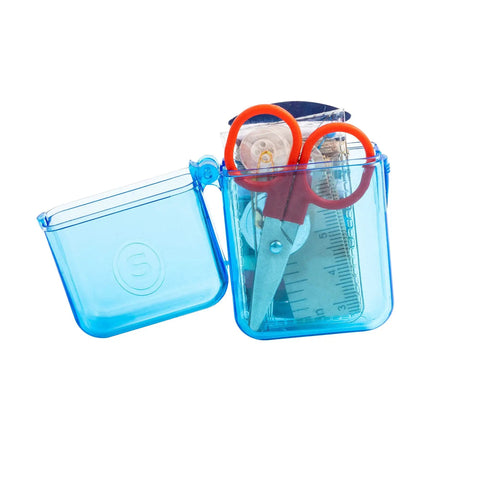 Travel Sewing Kit In Colorful Translucent Case With 10 Colored Threads, 25 Inch Tape Measure, Needles And Quick Fix Gear