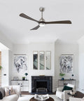 Neojoyoenix 62" 3PCS Solid Wood Blades Ceiling Fan with Lights Remote Control in a spacious living room setting.