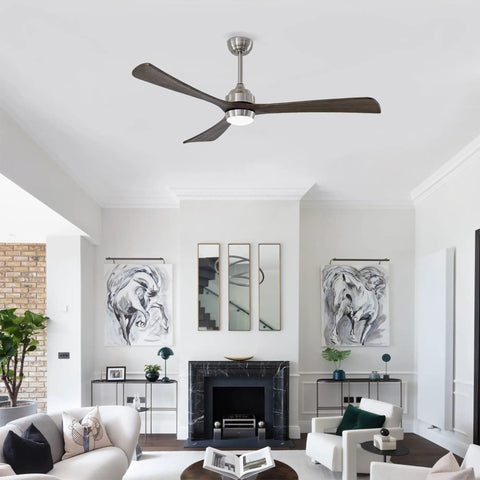 Neojoyoenix 62" 3PCS Solid Wood Blades Ceiling Fan with Lights Remote Control in a spacious living room setting.