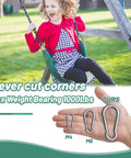 Child on a swing uses 3.1 Inch Heavy Duty Gym Carabiner Clips Pack Of 4 Load 1000lbs Large Snap Hooks For Fitness Attachments.