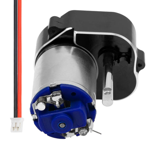 Heavy Duty Metal Transmission Gearbox And Drive Shaft Compatible With Mn82 Lc79 Mn78 One Twelve Scale Rc Car Badass Upgrade Parts Cnc Machined motor with blue base and red wires.