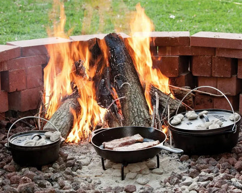 Seasoned Cast Iron Skillet 12 Inch Workhorse Pan For Stove Oven Grill And Campfire With Silicone Handle Holder on campfire