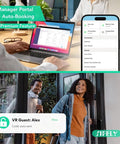 Person using laptop to control Fingerprint Smart Door Lock With Handle And Keypad Built In WiFi No Gateway Needed For Remote Access Keyless Entry For Front Door Home Or Airbnb App Control Alexa And Google Compatible Easy DIY Install