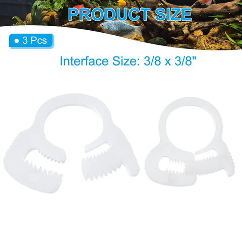 Three Pack 3/8 Inch Plastic Hose Clamps With Heavy Duty Double Snap Ratcheting Grip Adjustable Flow Clamp For Hoses in white